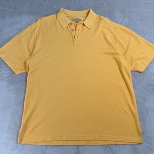 Tommy Bahama Mens XL Silk Cotton Blend Polo Shirt Yellow Short Sleeve Textured